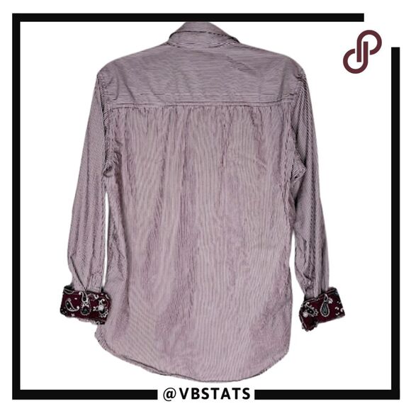 Cinch Men's Striped Modern Fit Long Sleeve Button Up Shirt Burgundy Brown White - Picture 2 of 7